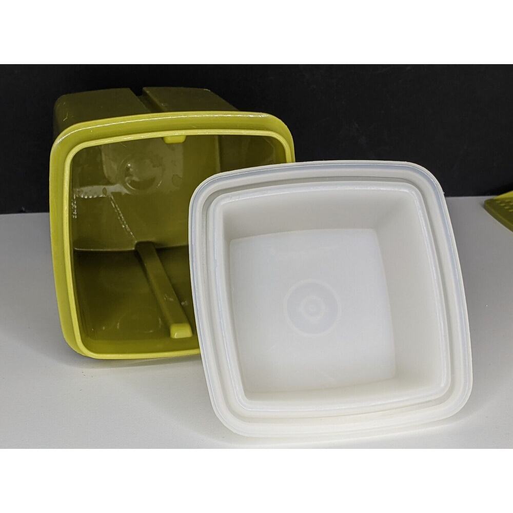 Vintage Tupperware Pickle Olive Keeper Lifter Avocado Green 3 Pc Set - Picture 3 of 6